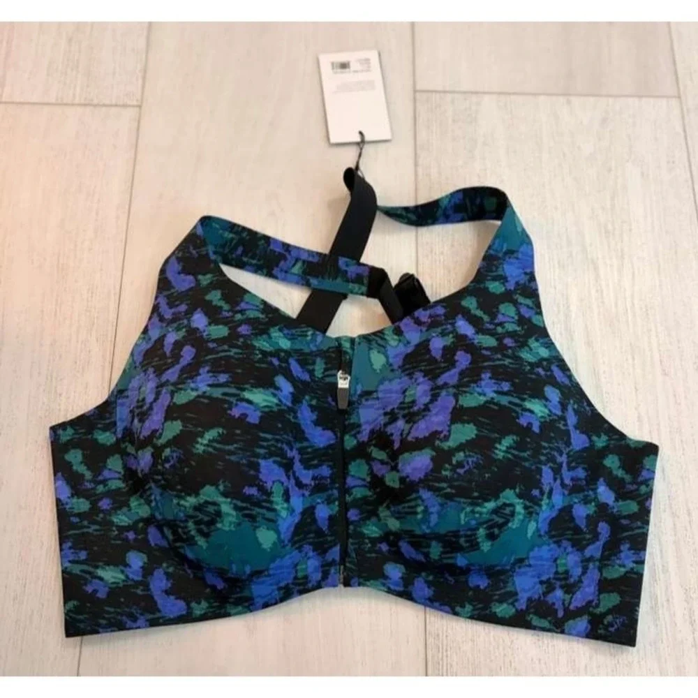 NWT‎ Knix Catalyst Front Zip Sports Bra Sz 7+ Galactica Blue Green 36F / 38E-F
